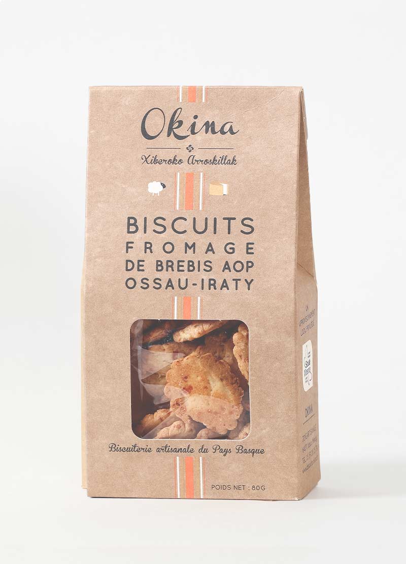Idéal pour l'apéritif, le biscuit okina se compose de Fromage de Brebis AOP Ossau Iraty